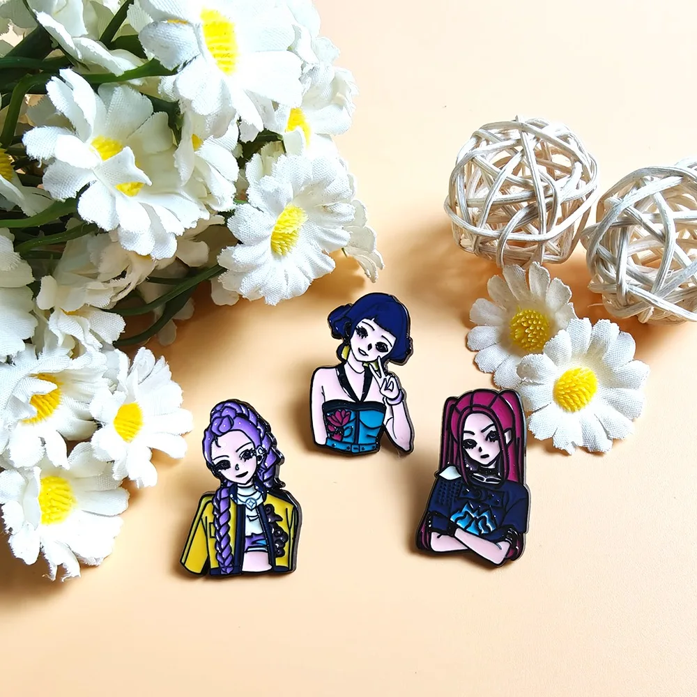 3 قطعة KPop شيطان الصيادين المينا بروش شارة HUNTR/X سبيكة ظهره ملحق رومي ميرا زوي تصميم مجوهرات هدية للأطفال