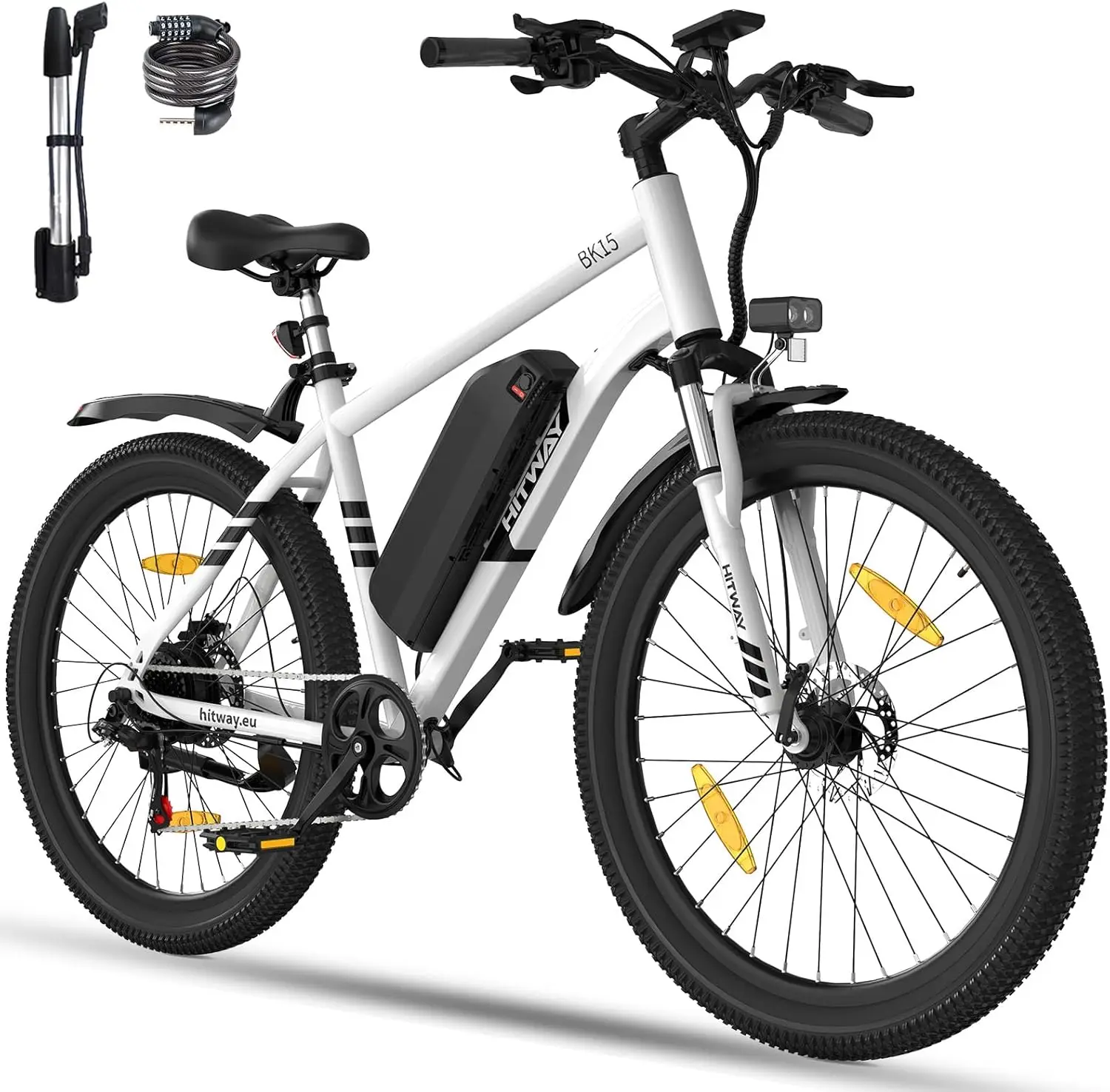 HITWAY elektrische fiets E-mountainbike, 27,5 inch elektrische fiets woon-werkverkeer E-bike met 36V13Ah verwijderbare batterij, 7 versnellingen