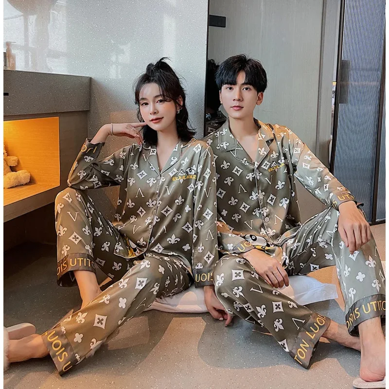 Light luxury Couples Home Furnishing Long sleeved Thin Rayon Open Front Korean Cartoon Home Outerwear Large Size Pajamas