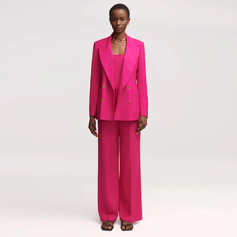 

Tesco, 2 шт., женский костюм цвета фуксии для черных женщин, двубортный костюм с длинными рукавами, куртка, офисные женские брюки, комплект для бизнеса