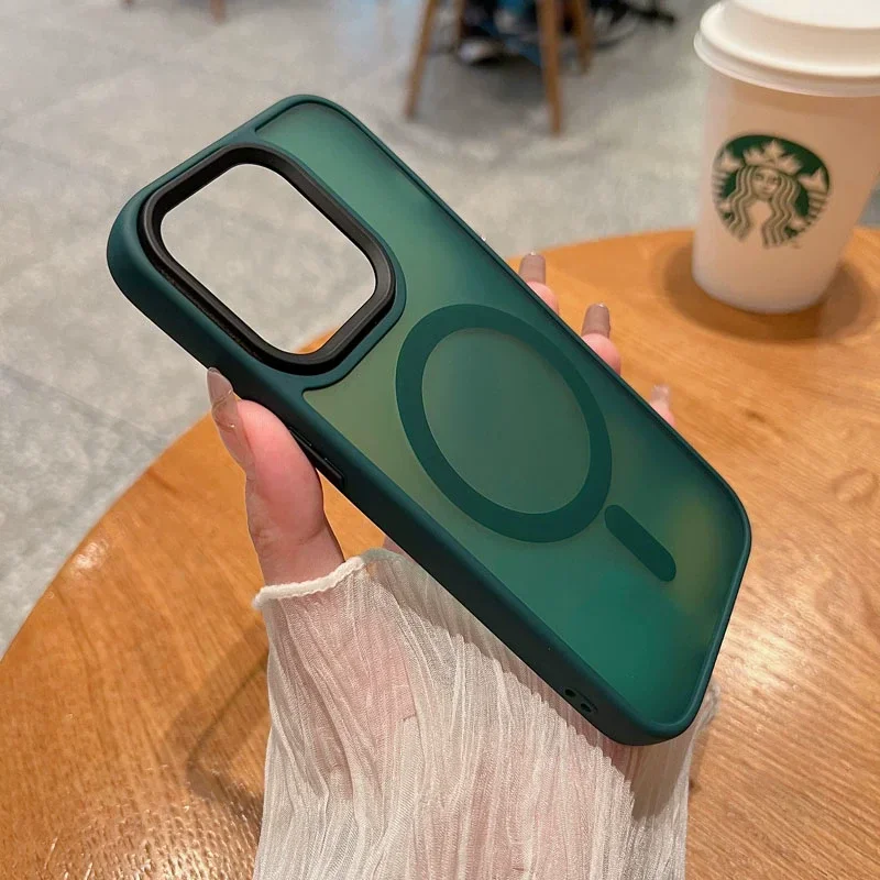 Luxury Wireless Charge Magsafe Transparent Phone Case For iPhone 11 12 13 14 15 16 Pro Max Plus Magnetic Matte Bumper Cover - náhled 6