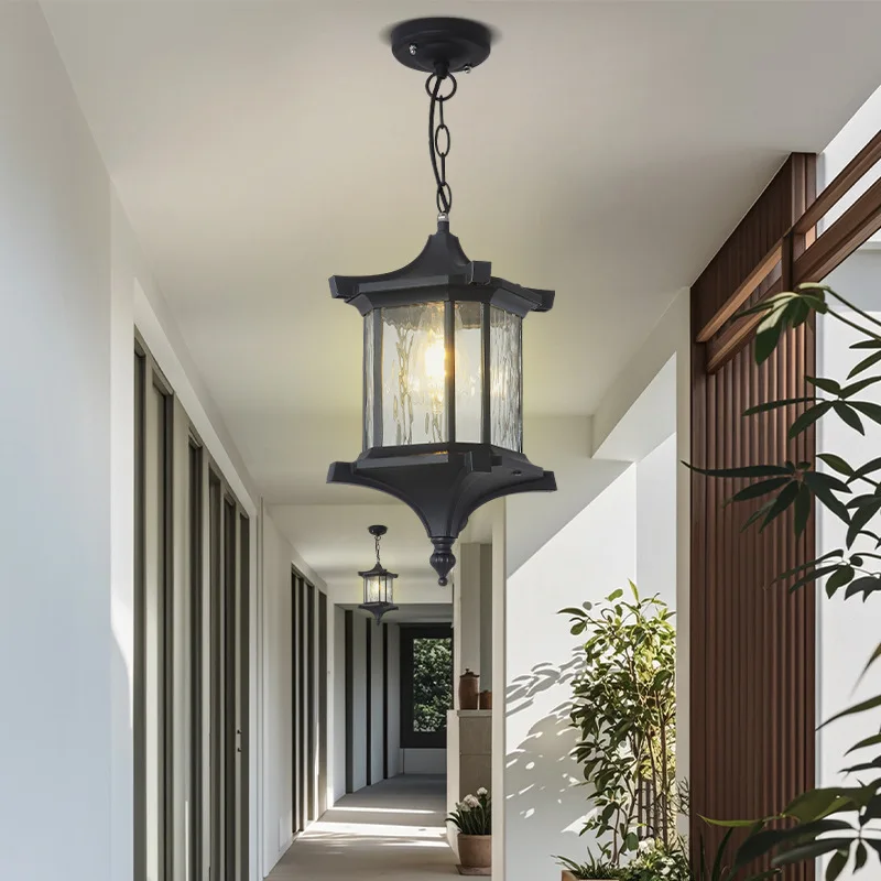 

Садовая люстра Освещение Уличные подвесные светильники Стеклянная лампа Черная лампа Магазин наружного освещения Бар Лампа для отеля включает лампу