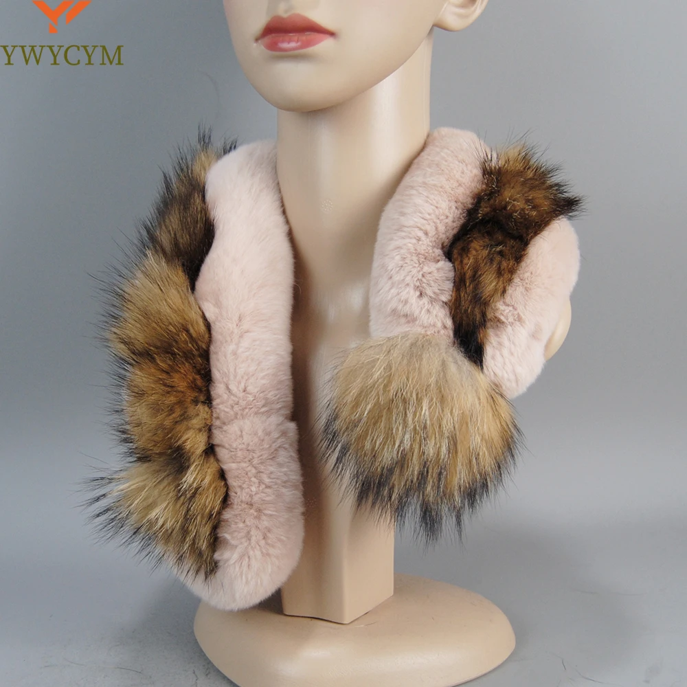 

Hot Sale Russian Lady Genuine Rex Rabbit Fur Scarves Fashion Winter Natural Real Raccoon Fur Scarf Women Warm Real Fur Mufflers