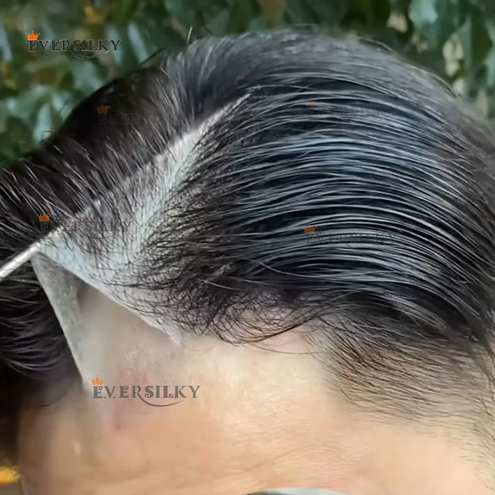 0.02mm Thinnest Micro Skin Vloop Men's Wig Transparent PU Men Toupee Brown Blonde Grey Human Hair Replacement System Prosthesis