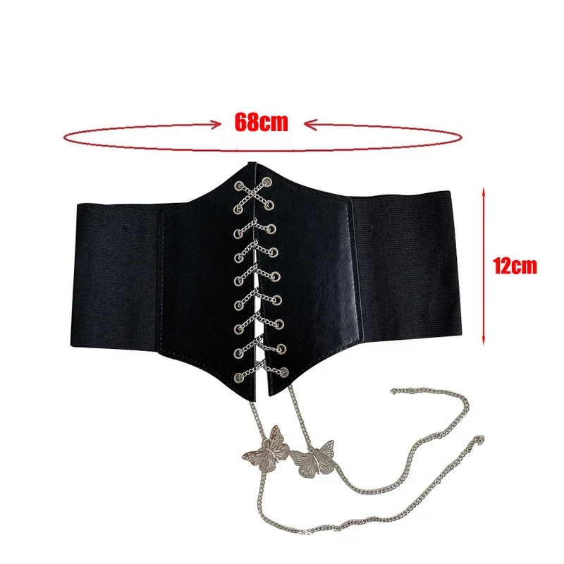 Light Luxury Premium Metal Butterfly Chain Fashion Goth Women Corsets Creative Harajuku Style High Waist Shaper Wide Belt