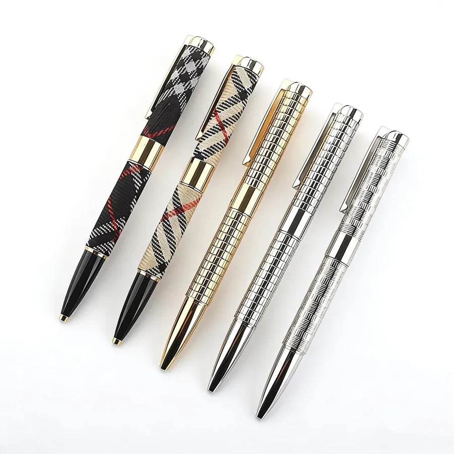 Luxury Metal Ballpoint Pen Plaid & Grid Pattern Retractable Ball Pen for Business Office School Writing Gift