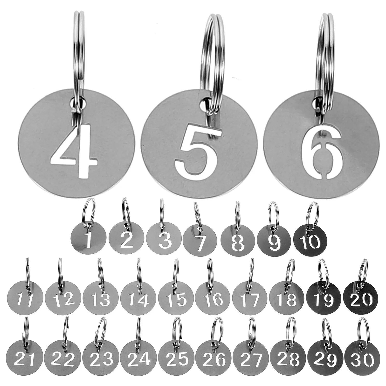 30 Pcs Stainless Steel Number Plate Locker Tags Cards Round Numbered Portable Key Labels Banquet Keychain