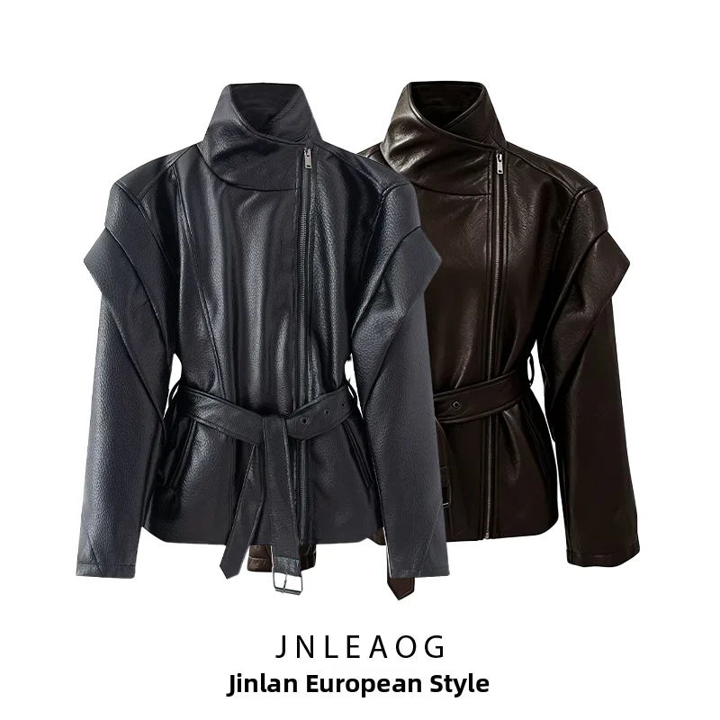 

Fashionable High Collar Side Zipper Waistcoat Jacket Women's Summer New Style JNLEAOG Polyester Long Sleeve Standard Fit Coat