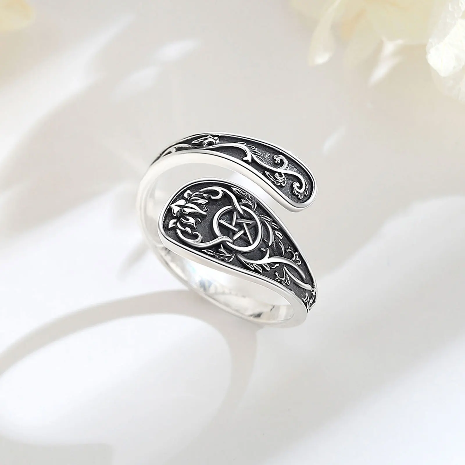 يودورا 925 فضة الخماسي قابل للتعديل حلقة خمر Tetragrammaton تميمة ملعقة حلقة Wicca مجوهرات هدية للرجال والنساء