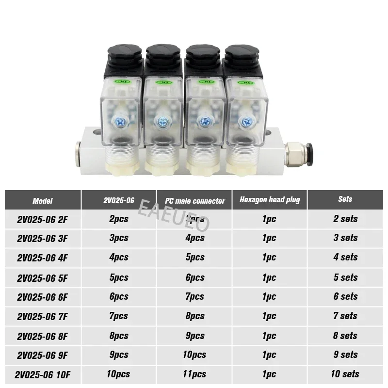 Solenoid Valve Normally Closed 2V025-06 AC220V DC12V24V multi-way combination type valve air magnetic Pneumatic 2V025-08