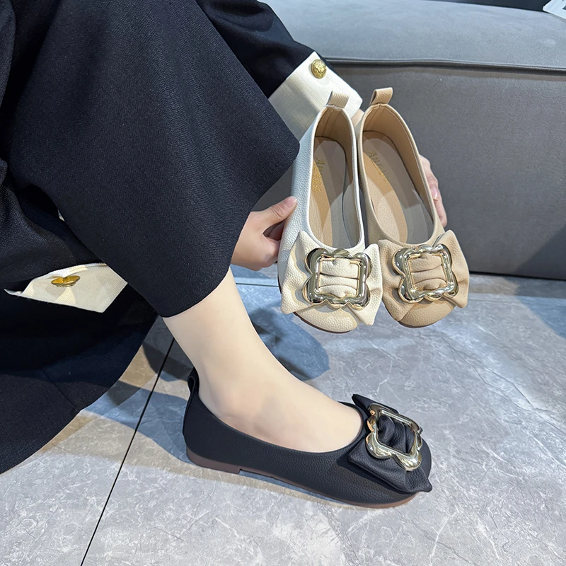 

New Fashion Women Sli-on Shoes Woman Genuine Leather Loafers Female Shoes Moccasins Slip on Ballet Women's Shoes Plus Size 35-43