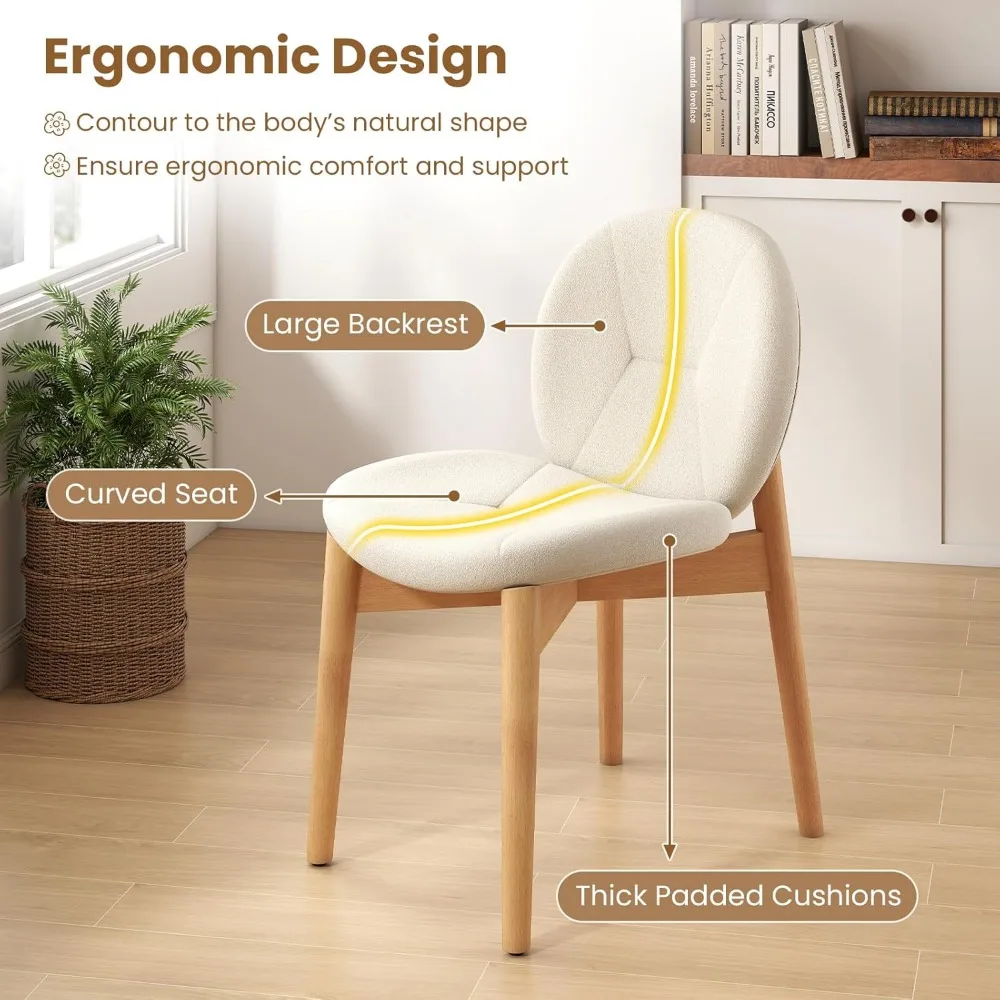 مجموعة من 4 كراسي طعام خشبية منجدة بأرجل من الخشب المطاطي وحشوة إسفنجية عالية الكثافة