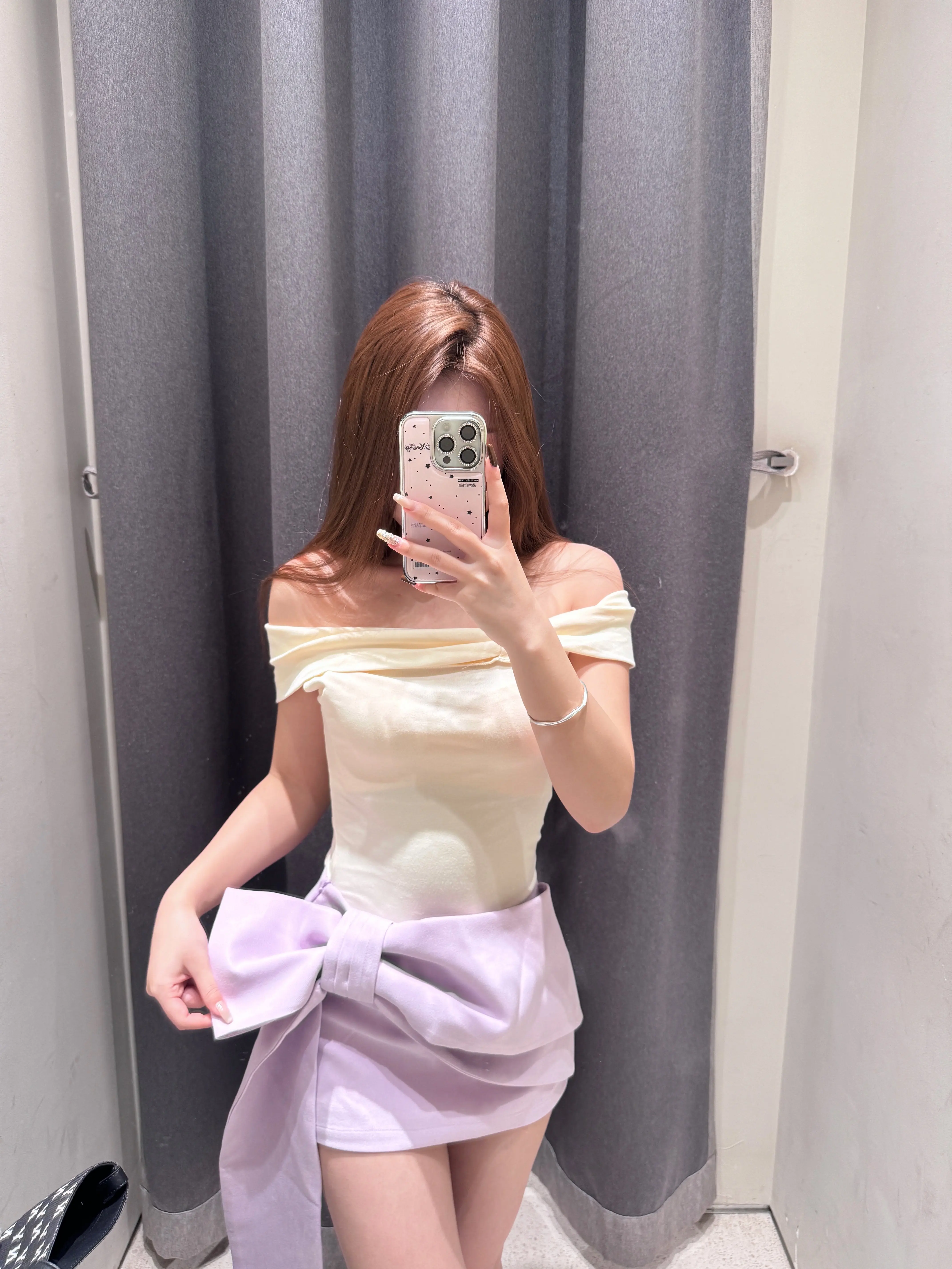 Retro Lavender  Knot A-Line  Skirt Women's Spring Autumn New Style Versatile Beautiful Bodycon Skirt Casual Leisure