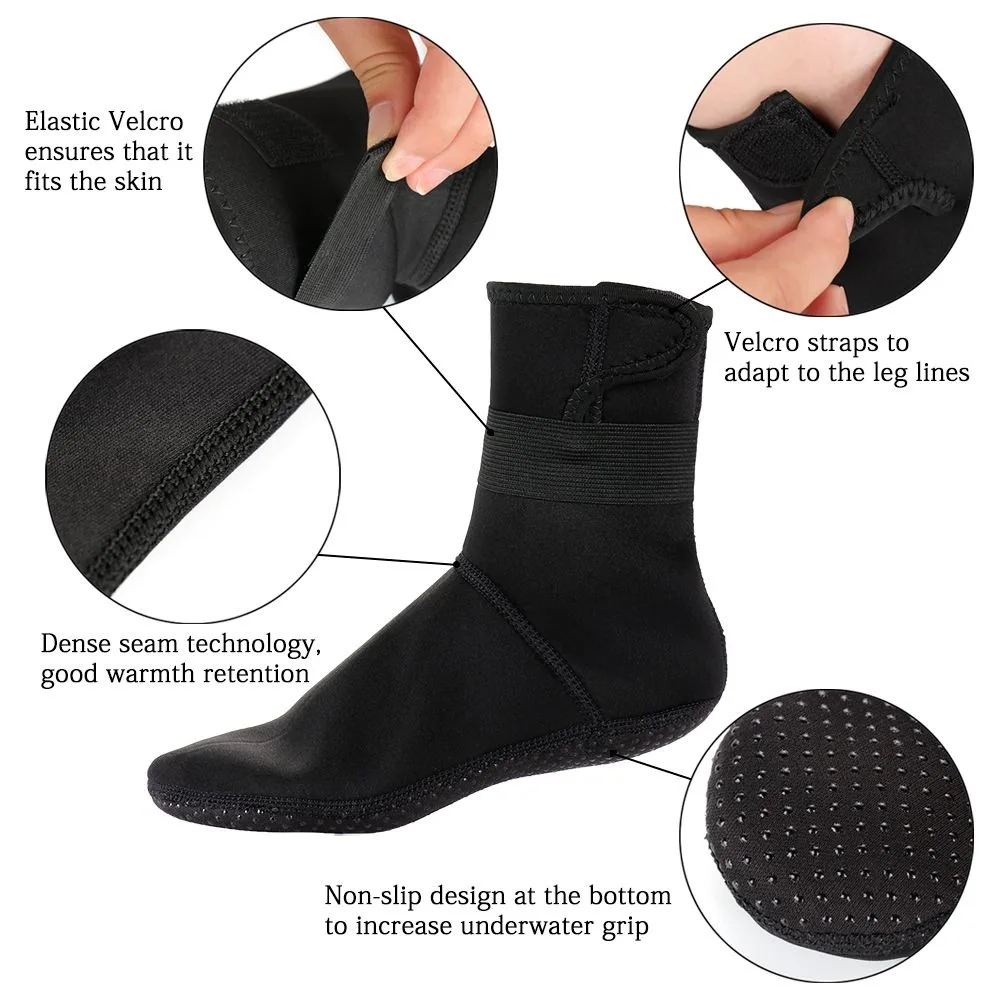 Kaus Kaki Menyelam 3Mm & 5Mm Tahan Lama Kaus Kaki Air Neoprene Hangat Sepatu Bot Pantai Selancar Anti-selip Elastis untuk Berselancar Berenang Snorkeling