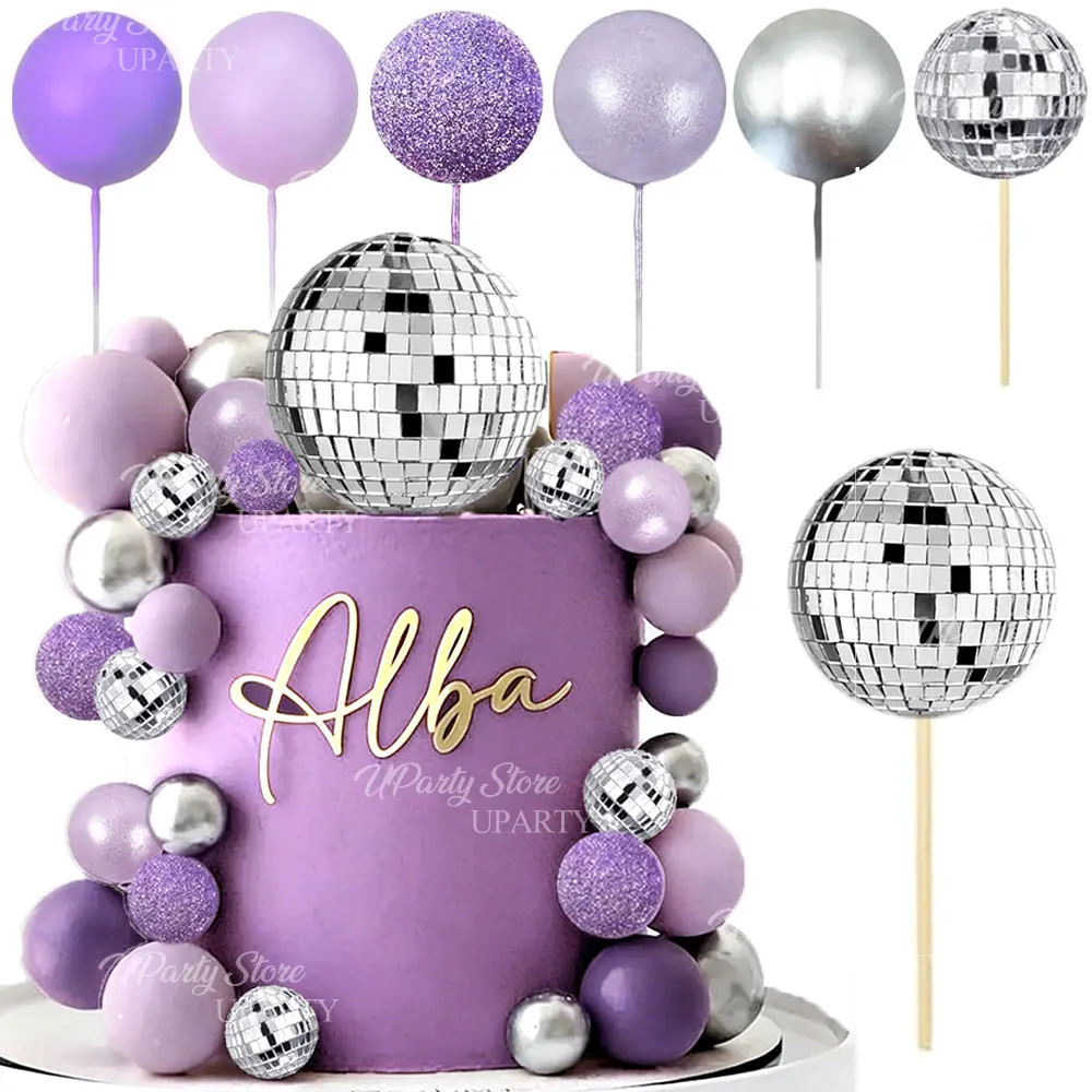 31-teiliges Disco-Kugel-Kuchendekor-Set, Perlglanz-Rosa Kuchenkugeln, Spiegel-Discokugeln zur Kuchendekoration für Geburtstag, Hochzeit und Party – Detail 5