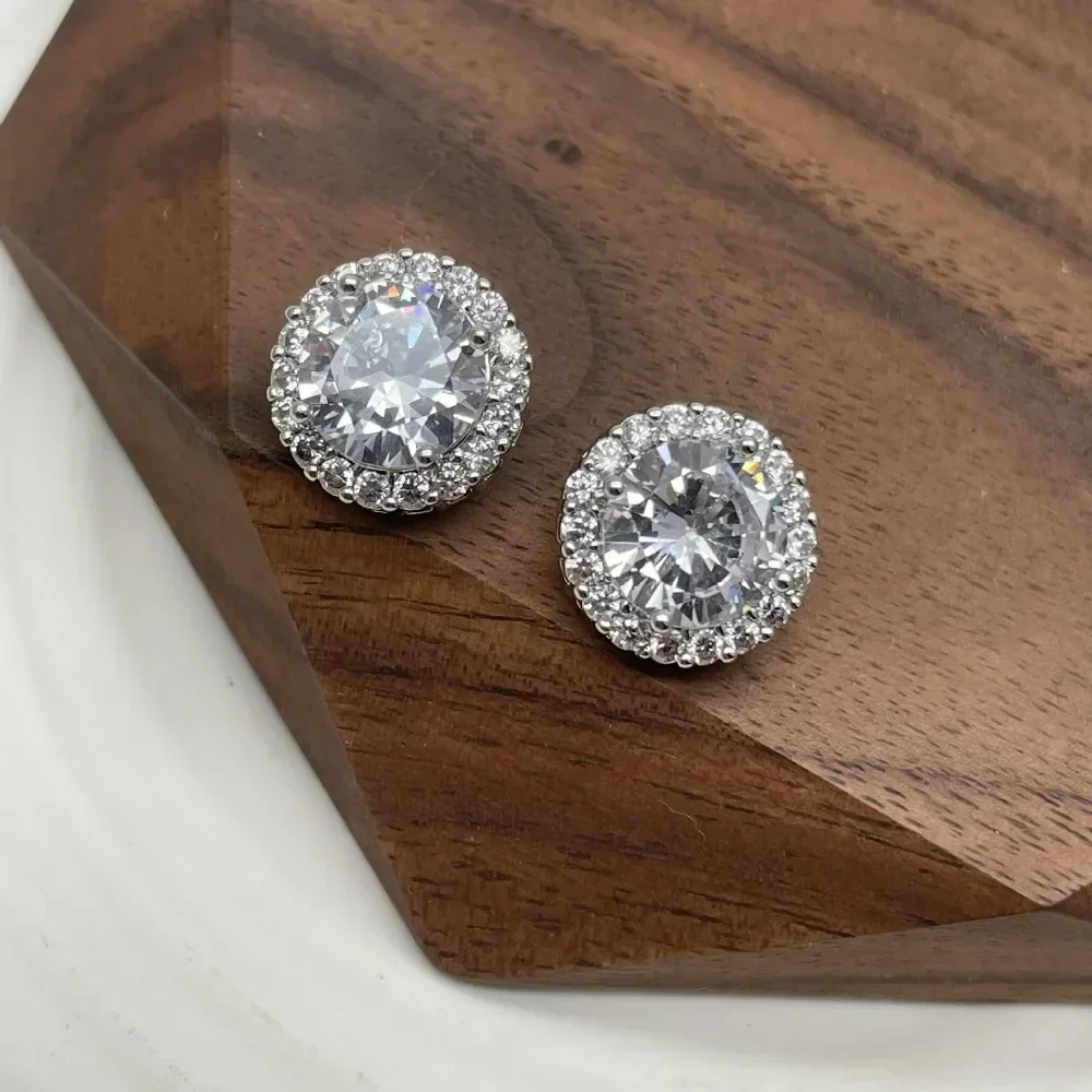 2pcs Fashionable Zircon Buttons 12.5mm Round Silver Color Brass Shank Buttons Garment Accessories