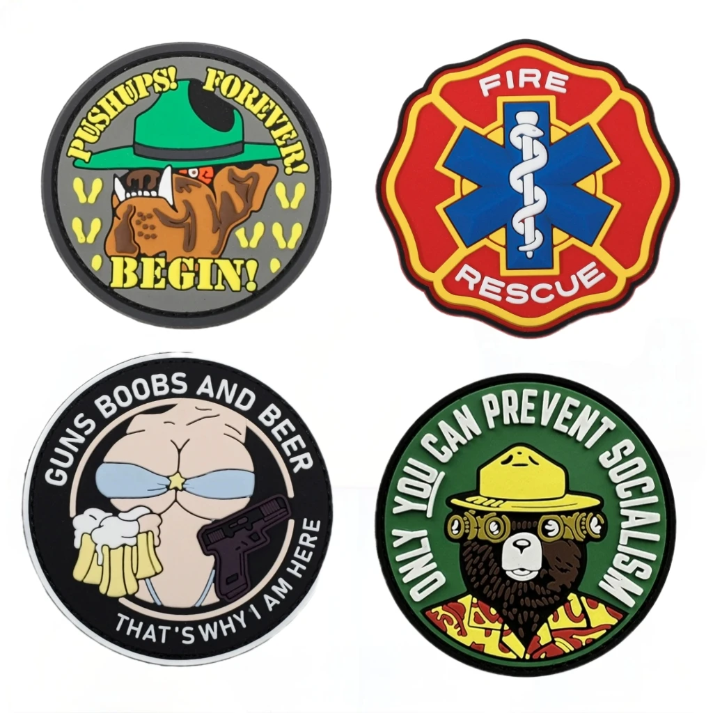 Outdoor Bag Accessories PVC Soft Rubber Luminous Hat Bear Three Hobbies Medical Rescue Badge Backpack Hook and Loop Patch