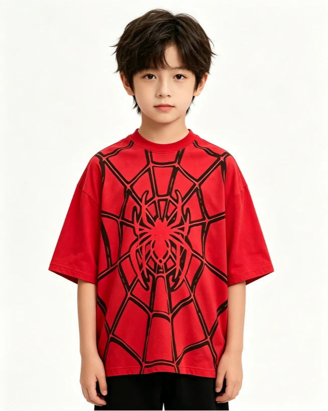 Summer fashion 3D printed spider print T-shirt, casual and breathable, unisex short sleeved top, children's sports T-shirt