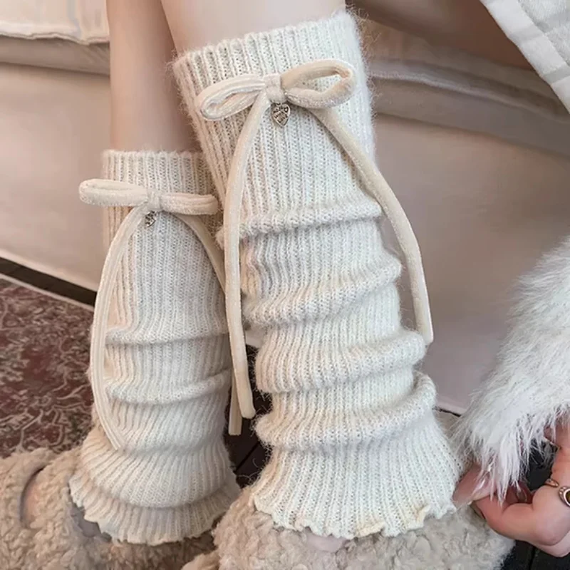 

Белые вязаные балетные леггинсы Sle Sos с бантом до середины икры, зимние теплые леггинсы для девочек Double Pa Sweet Sle Home Faion