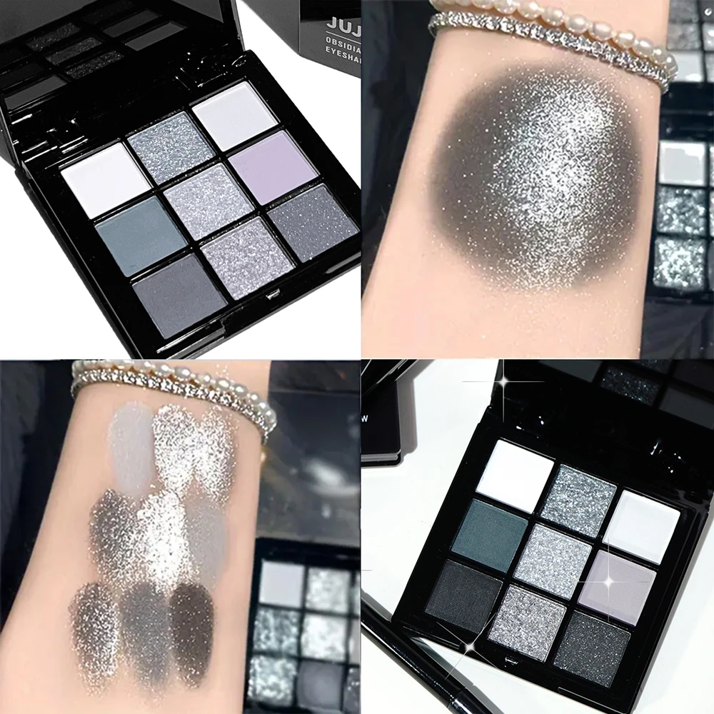 Neunfarbige Lidschatten-Palette, grau-rosa, rauchiges Make-up, matt, perlmuttartig, seidenraupe, aufhellender Make-up-Lidschatten