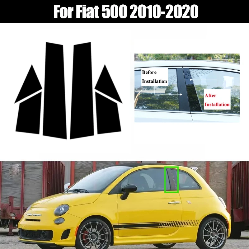 6-teiliges Set glänzend schwarze Auto-Säulenverkleidungen, Türfenster-Zierleisten, B- und C-Säulen-Aufkleber, Autozubehör für Fiat 500 2010-2020