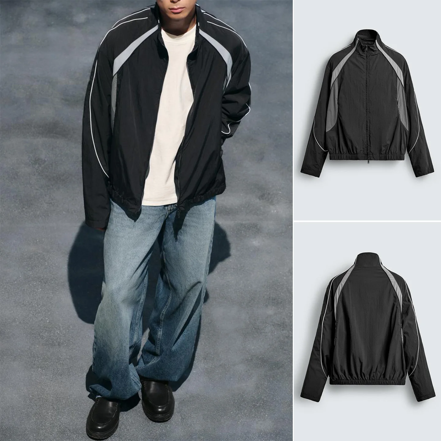 

Осенняя мужская одежда Briti Sle с воротником-стойкой Long Sve Color Blo Splicing Technology Ткань Jaet Верхняя одежда Полиэстер 00% молния...