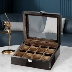 Jewelry Collection Storage Durable Packaging Holder Watch Organizer Box Casket Black Brown Retro Wooden Watch Display Case