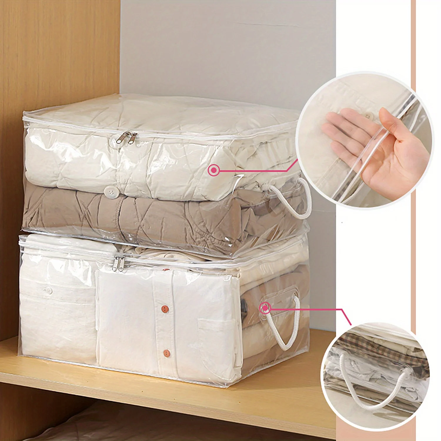 Transparente PVC-Aufbewahrungstasche mit Reißverschluss, Mehrzweck-Aufbewahrungstasche, geeignet für Decken, Bettwäsche, Kuscheldecken und Kissen – Detail 2