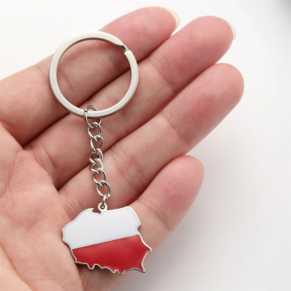 Eueavan Poland Map Pendant Keychains Women Men Stainless Steel Polish Flag Ethnic Car Bags Key Chain Ring New Trend Jewelry Gift