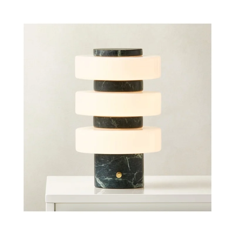 

SH STONE Nordic Postmodern Natural Stone Marble Decoration Green Marble Table Desk Lamp With White Opaline Glass Shades