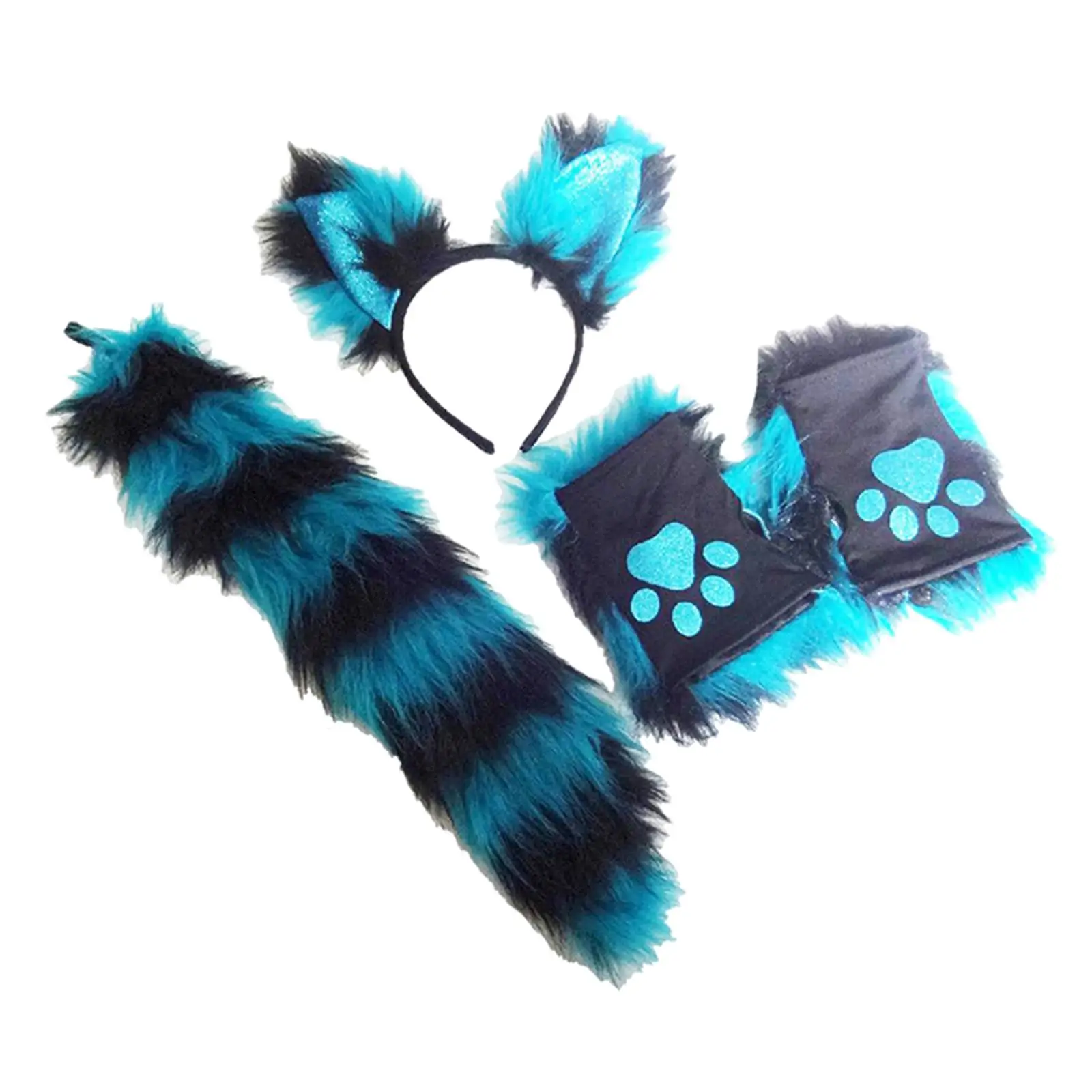 Plush Fox Ears Hair Hoop Costume Cosplay Tail Dress Animal Themed Parties Headpiece Women Girls for Stage Performance Kids Adult