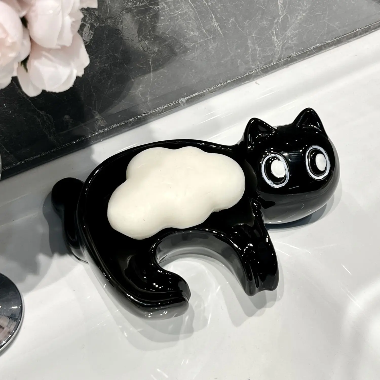 

Ceramic Shelf Creative Cartoon Cute Cat Soap Box High Appearance Household Bathroom Accessories Toilet Drain Soap Dish Holders