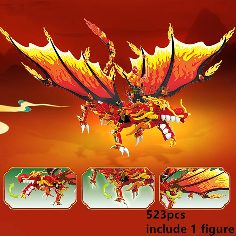 New Fire Attack of the Flame Dragons Fightar Titan Season 14 Fly Building Blocks Classic Model Sets Bricks Kid Kit