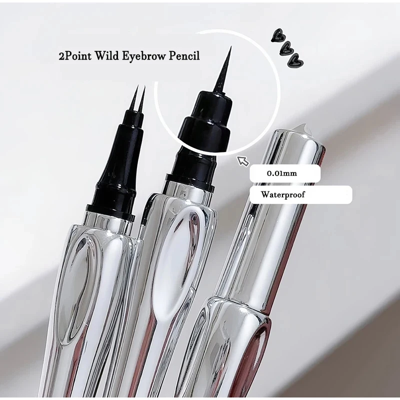 Ultra-fine 2 Point Silver Eyebrow Pen Liquid Wild Eyebrow Tattoo Waterproof 2 Fork Silkworm Brow Pen Easy To Grip Eye Makeup