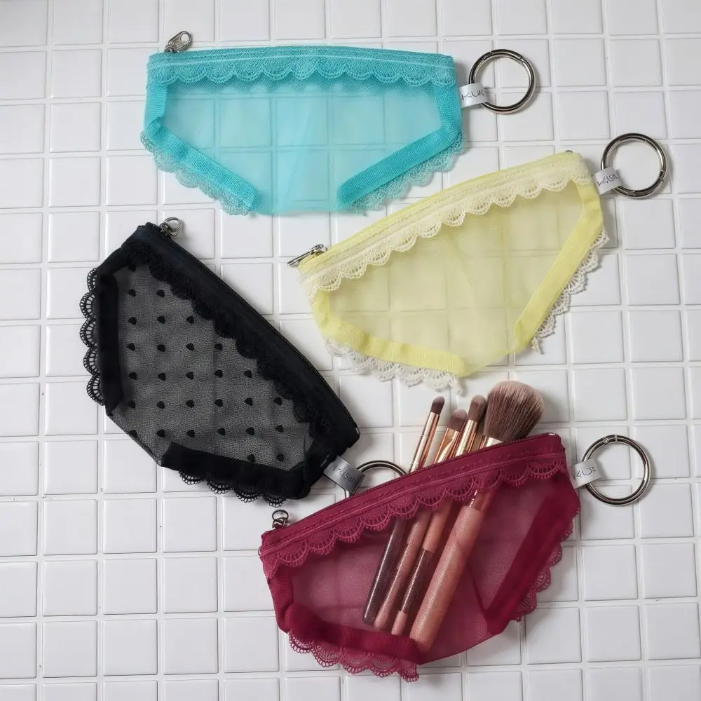 New Briefs Shape Cosmetic Bag Lace Heart Transparent Makeup Storage Pouch Mesh Y2K Toiletry Bag Storage for Travel image 4