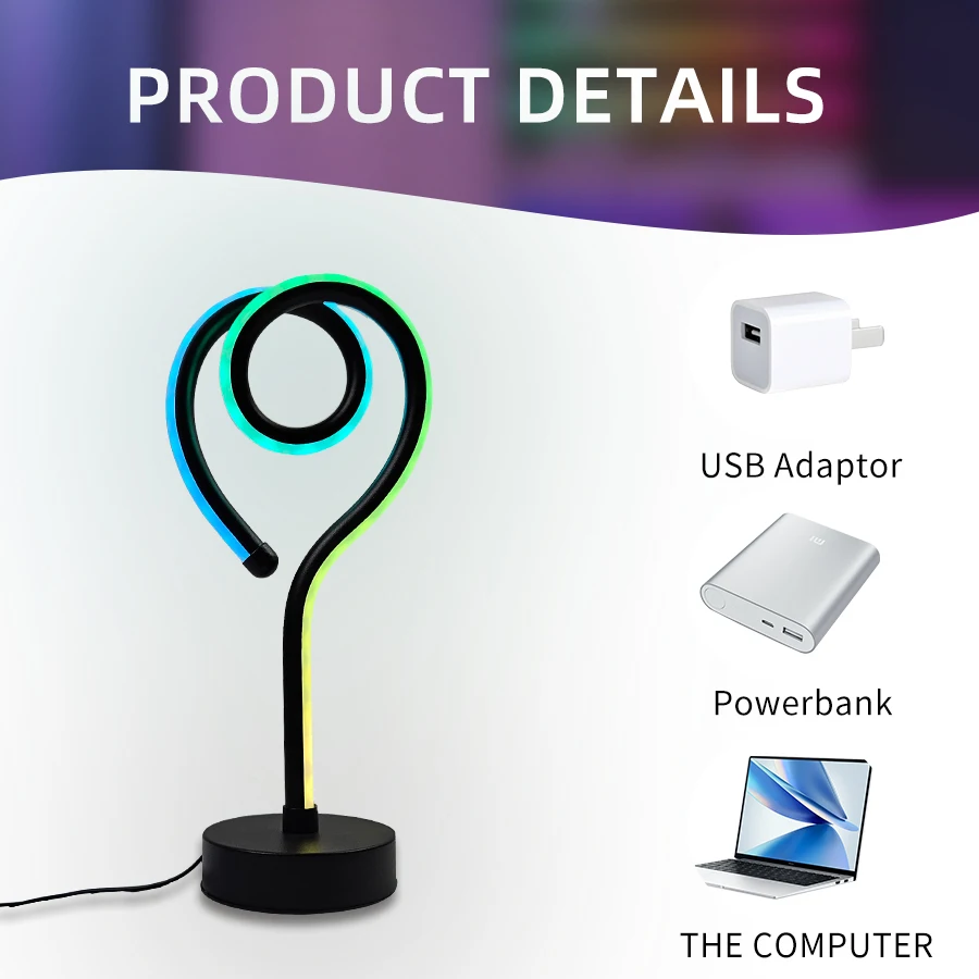 Unique Artistic - styled Heart - shaped Spiral Desk Lamp. USB - powered with Color - changing Effects. Suitable for Various Room