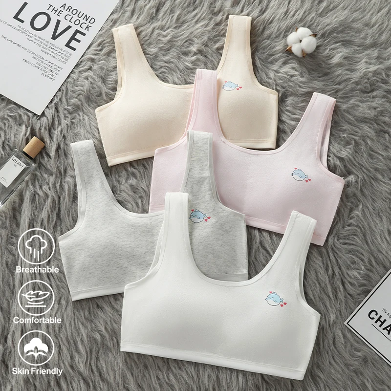 Underwear for Female Students, Teenage Development Period, Small Tank Top, Flat Bust Bra, Cotton, Big Kid, Little Girl, Teenage