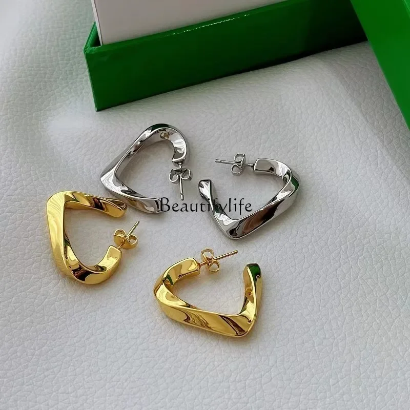 

European and American geometric metal notched love earrings retro ear jewelry