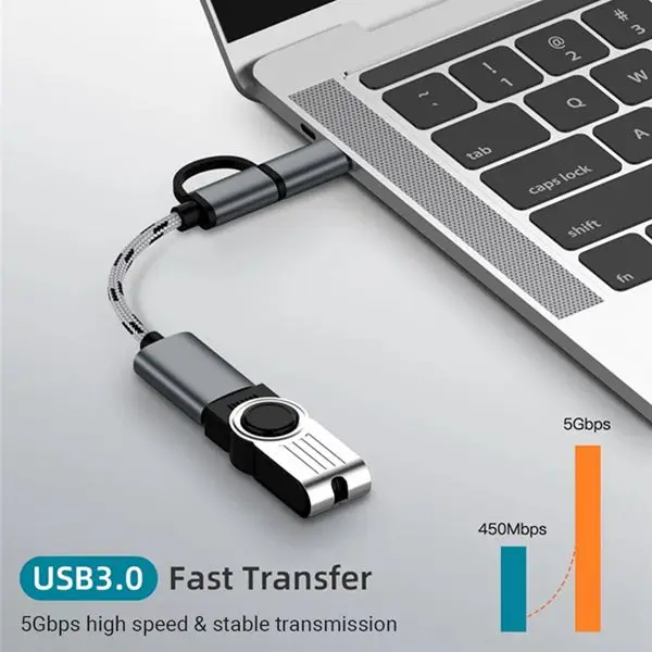 Kabel USB OTG ke USB 3.0 2 in 1, kabel USB tipe-c/micro-usb ke USB, kabel Transfer Data desain kepang untuk ponsel Android (abu-abu)