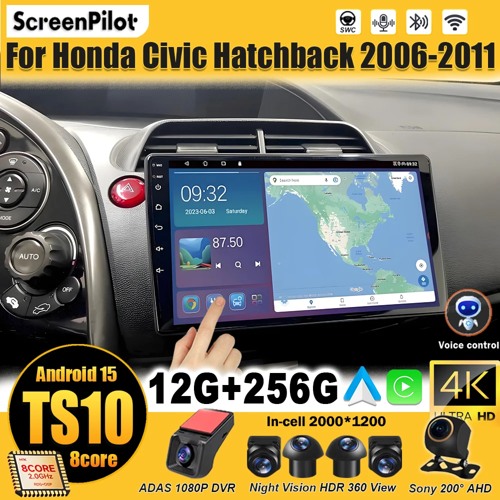 

For Honda Civic Hatchback LHD 2006 - 2007 2009 2010 2011 Android 15 Android Auto Car Radio Stereo Head Unit Carplay Bluetooth