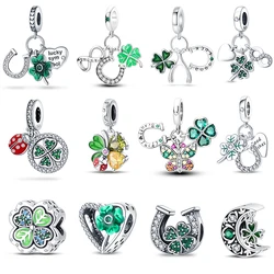 Fashion 925 Silver Heart-shaped Four Leaf Clover Butterfly Ladybug Charms Beads Fit Pandach Original Bracelets DIY Lucky Jewelry