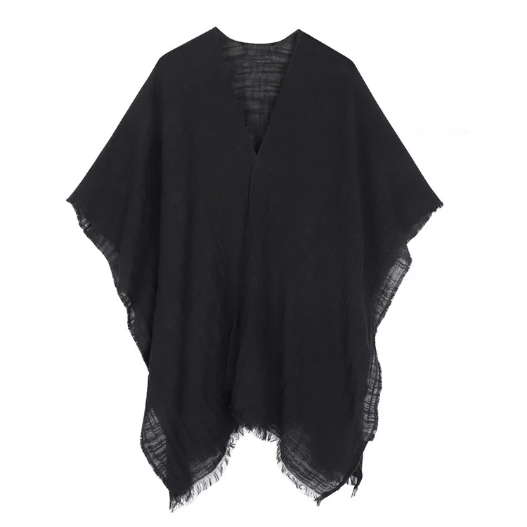 

Poncho Cloak Japanese Cotton Plain Color Thin Modal Women's Summer Air-conditioned Room Travel Sun Protection Split Cape Black