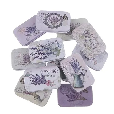 12 Pcs Lavender Style Middle Size Cover Iron Tin Card  Metal  Case / Can/Square Coin Ornaments Cigarette Poker Storage Gift Box