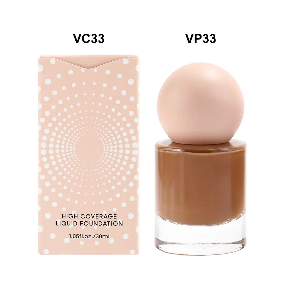 Logotipo personalizado vegano 30ml garrafa redonda fundação para combinação seca pele super cobertura corretivo maquiagem por atacado de longa duração