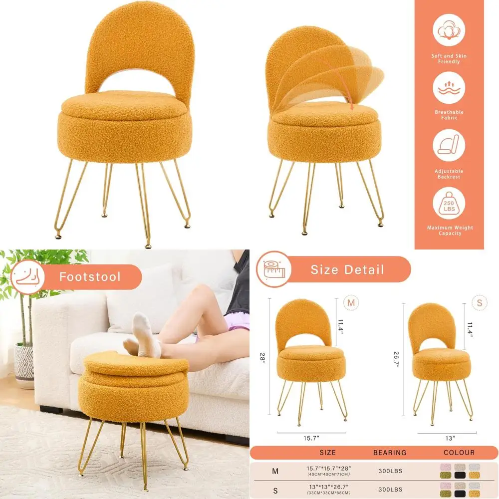 

Многофункциональный бархатный пуфик Тедди с местом для хранения вещей, складной спинкой и мягким сиденьем, стул для макияжа с 4 металлическими ножками