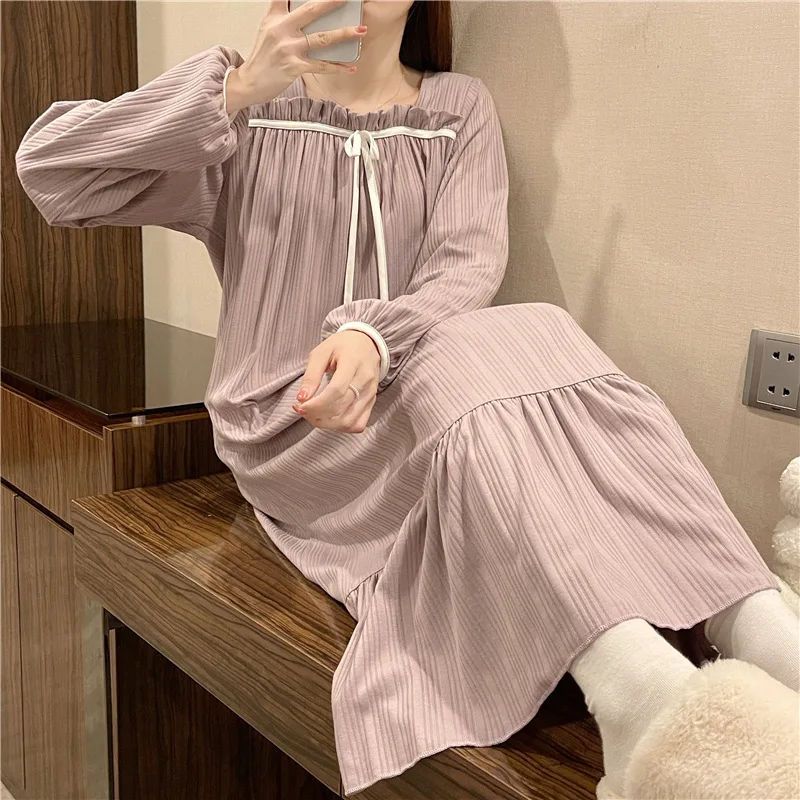 The New Nightgown Female Spring And Autumn Maternity Nightgown Princess Wind Big Size Dress Monthly Clothing Pajamas Homewear