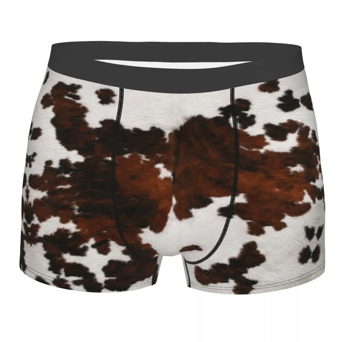 Male Fashion Faux Fur Modern Cowhide Underwear Animal Hide Pattern Skin Leather Boxer Briefs Soft Shorts Panties Underpants