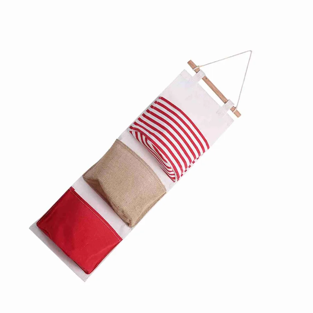 3Layer Design Hanging Storage Bag Waterproof Material Cotton Linen Fabric Wardrobe Hanging Bag Practical Design Stripe Pattern