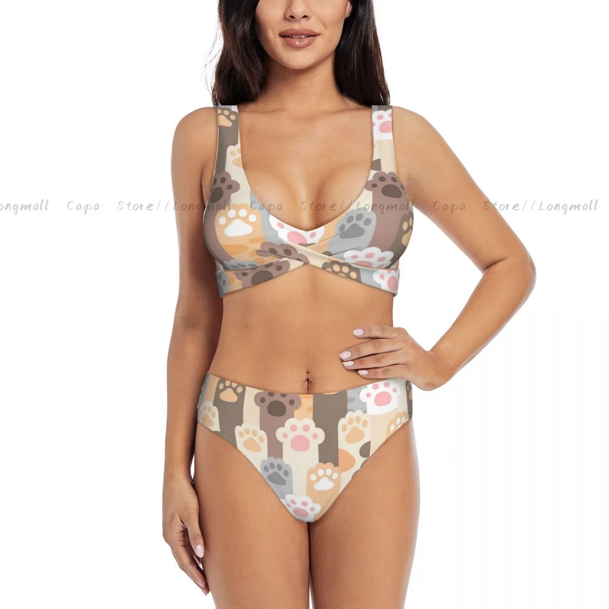 Sexy Bikini Set Kat Poot Voetafdruk Badmode Vrouwen Twee Stukken Badpak Beachwear Vrouwelijke Badpakken