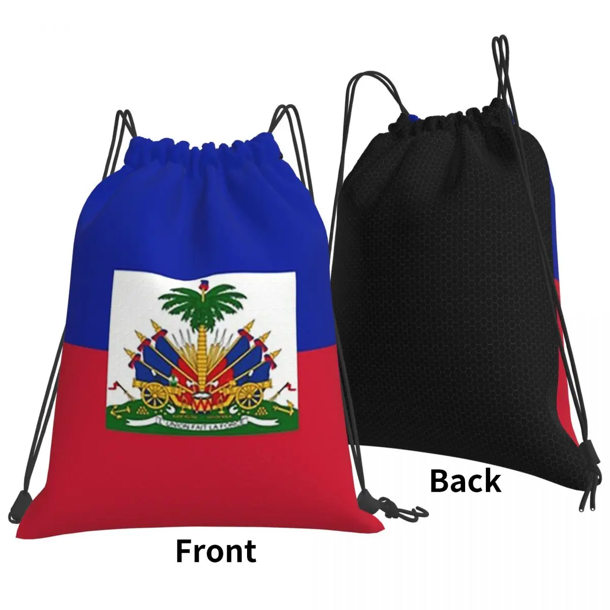 Haiti Flag Print Backpacks Multi-function Drawstring Bundle Pocket Shoes Bag Book Bags for Man Woman Students